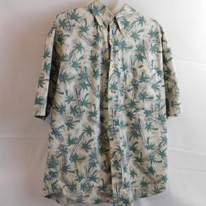 Bugle Boy Mens Hawaiian Palm Trees Shirt Large Blue Short Sleeve Button Front